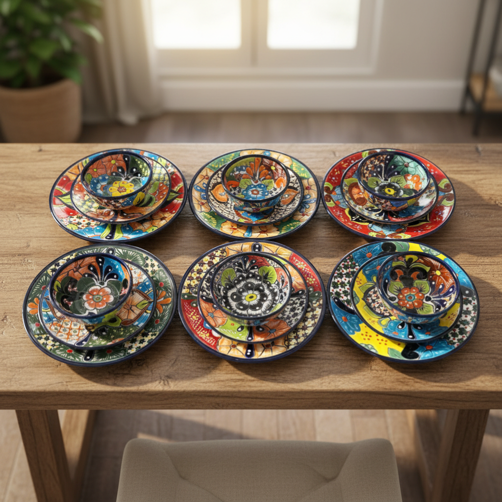 20 - Piece Talavera Dinnerware Set | Handmade Floral Tableware (Seats 6) Talavera Dinnerware Set La Vie Bien 20 - Piece Talavera Dinnerware Set | Handmade Floral Tableware (Seats 6)