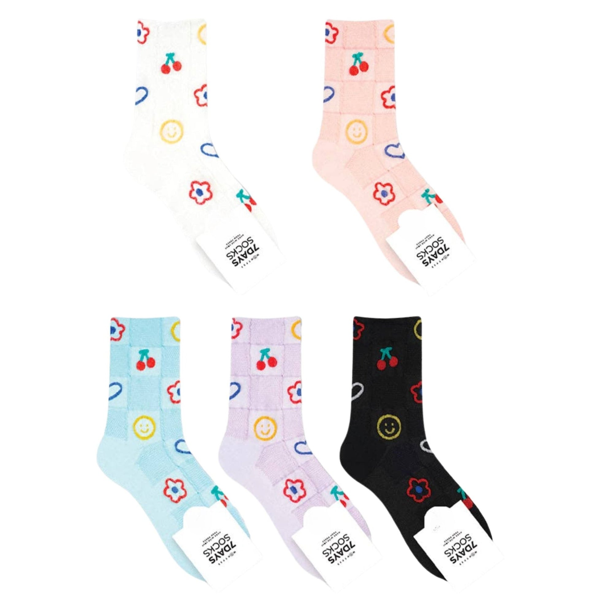 2000s Symbols Pattern Women's Crew Socks in Black [Size 5 - 10]