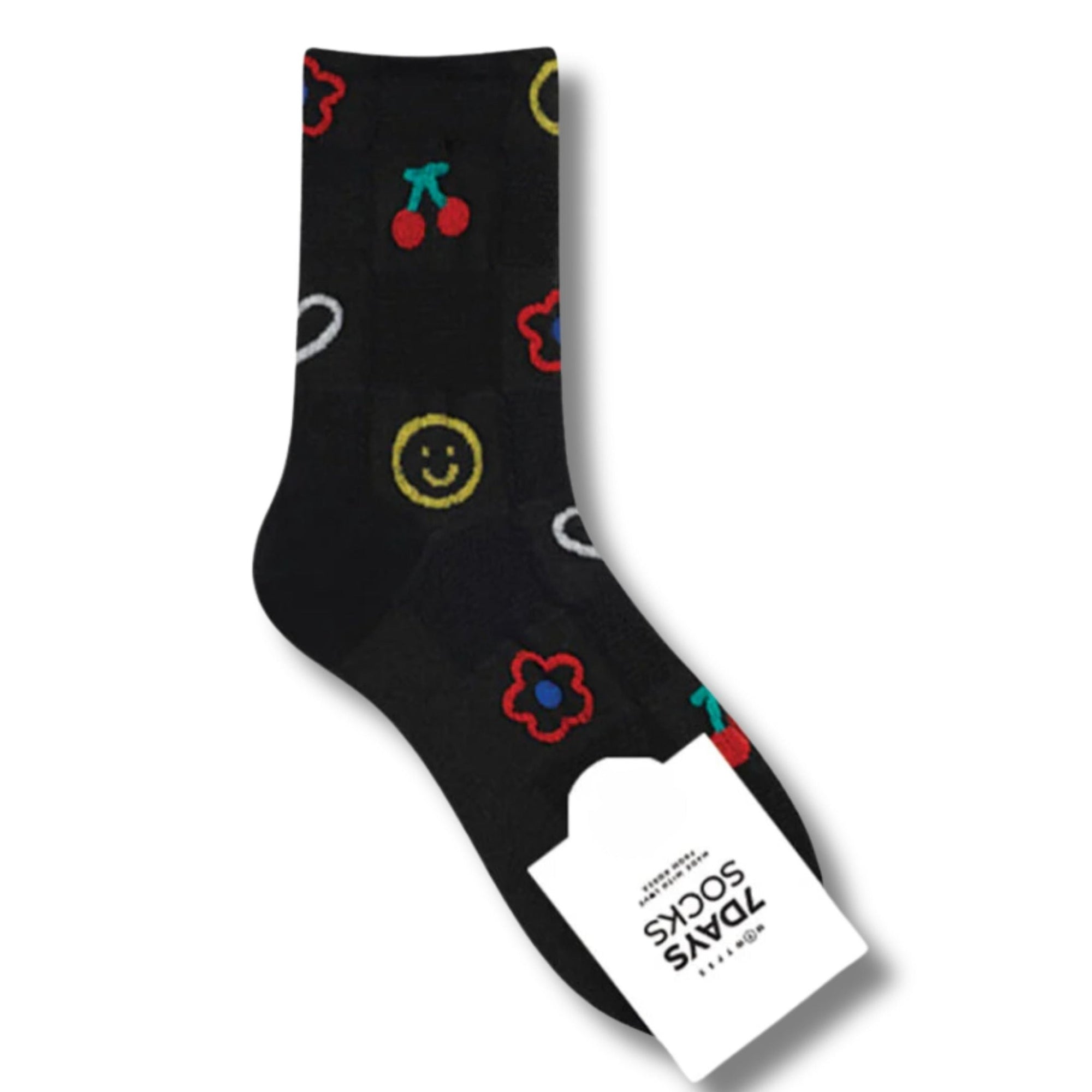 2000s Symbols Pattern Women's Crew Socks in Black [Size 5 - 10]