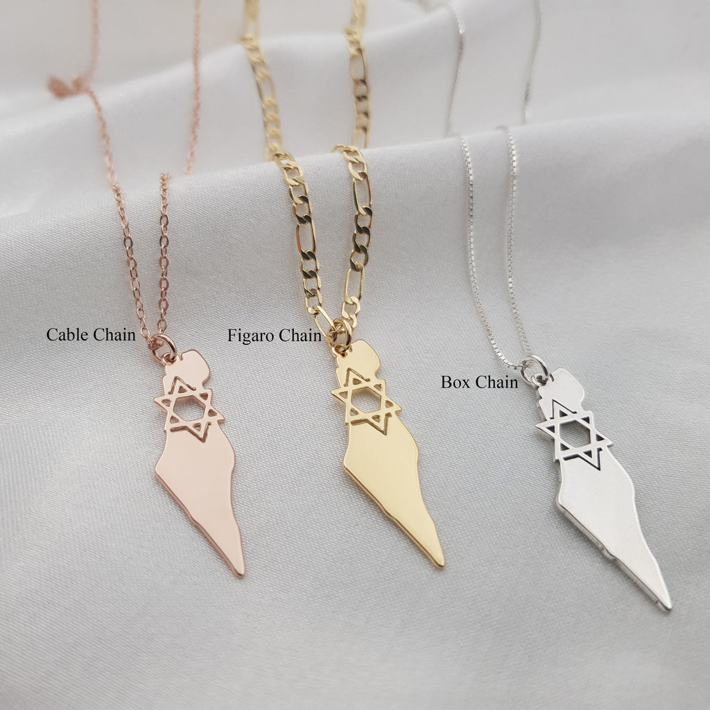 Israel Map Star of David Necklace