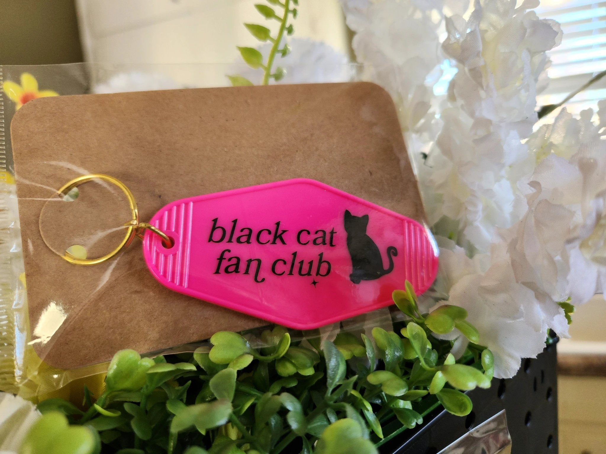 Black Cat Fan Club Motel Keychain by Hoosier Handkerchief Company