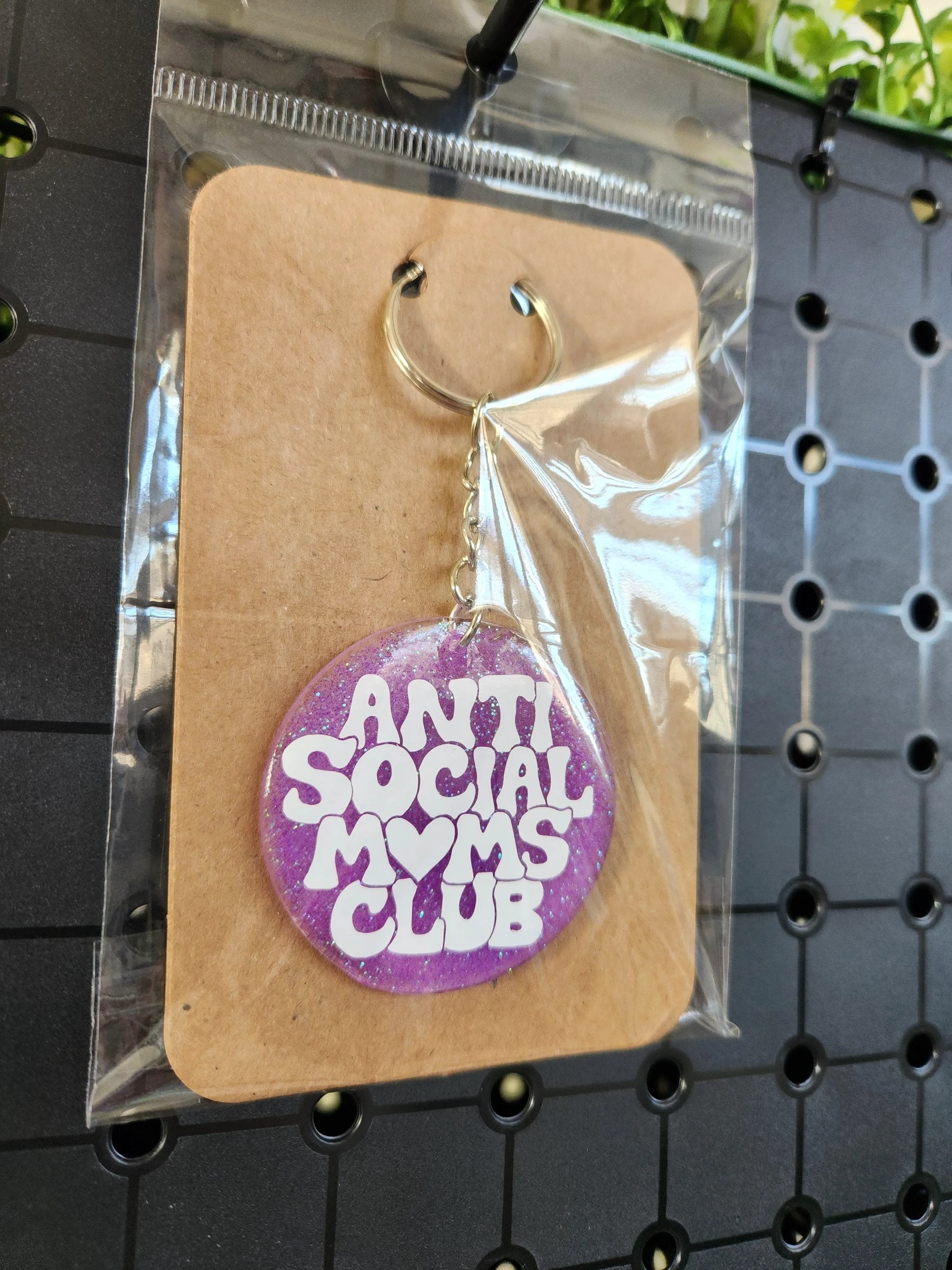 Anti Social Moms Club Circle Keychain With Resin by Hoosier Handkerchief Company