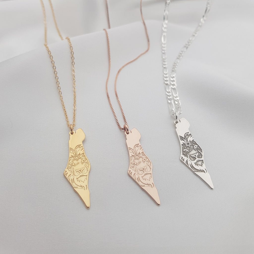 Israel Map Lion Star of David Necklace