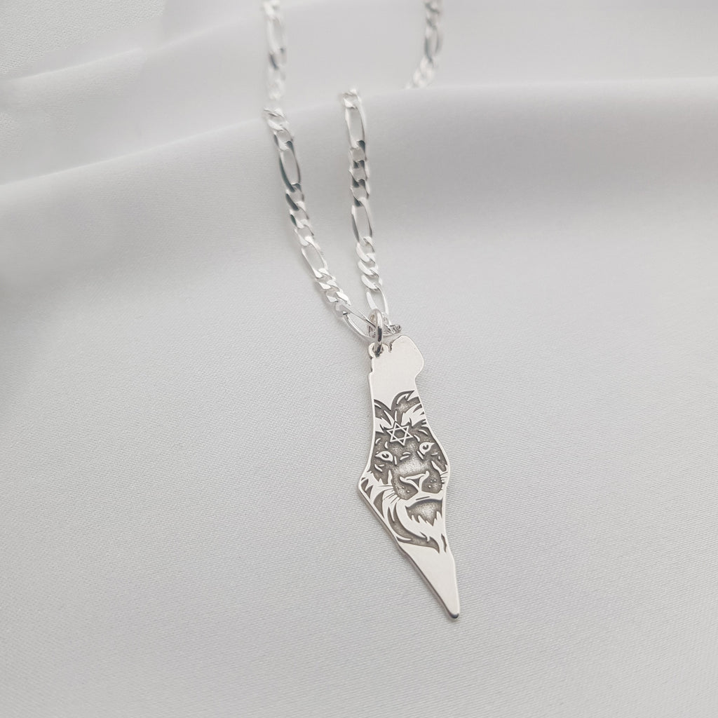 Israel Map Lion Star of David Necklace
