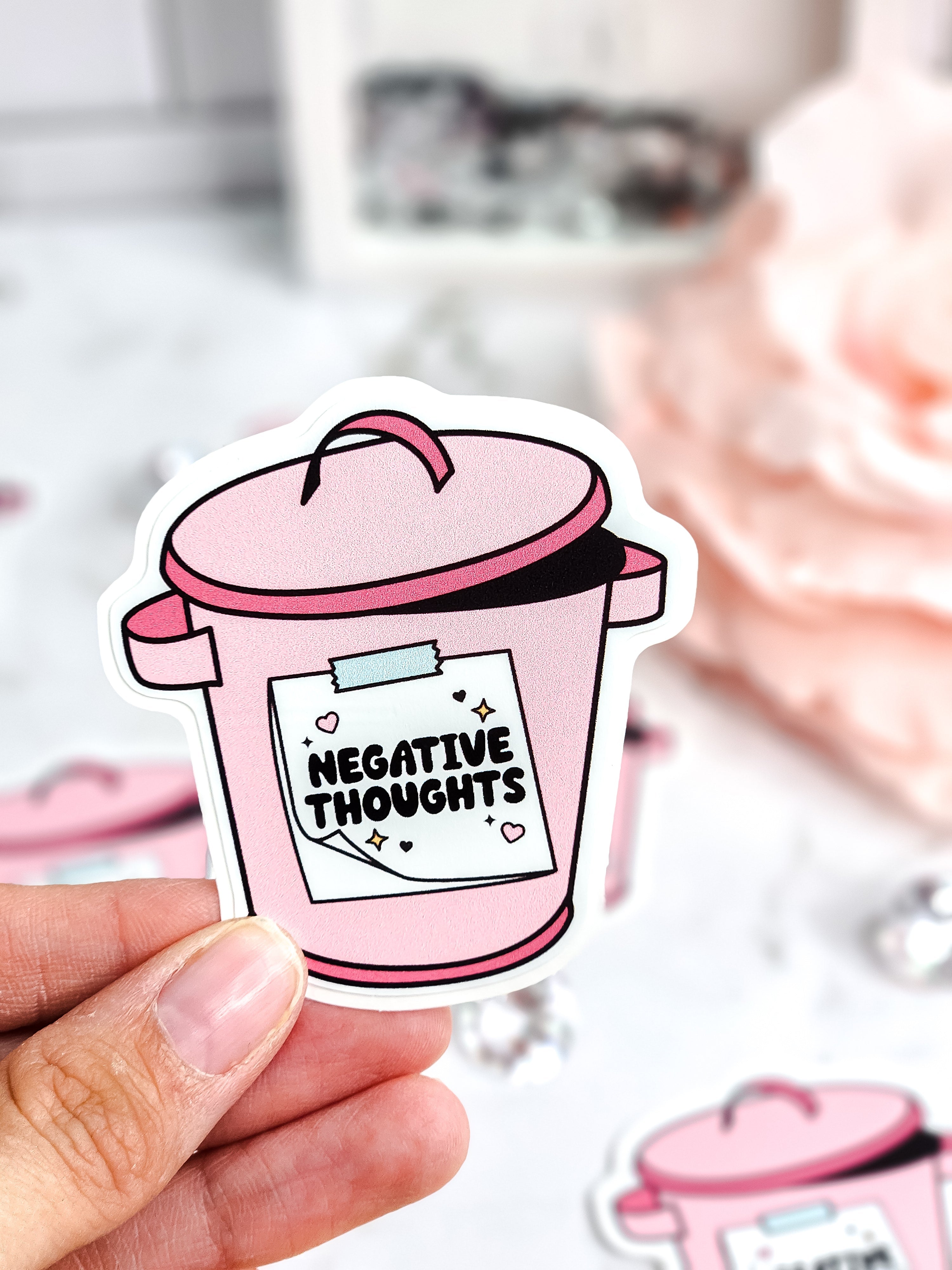 Negative thought trashcan sticker