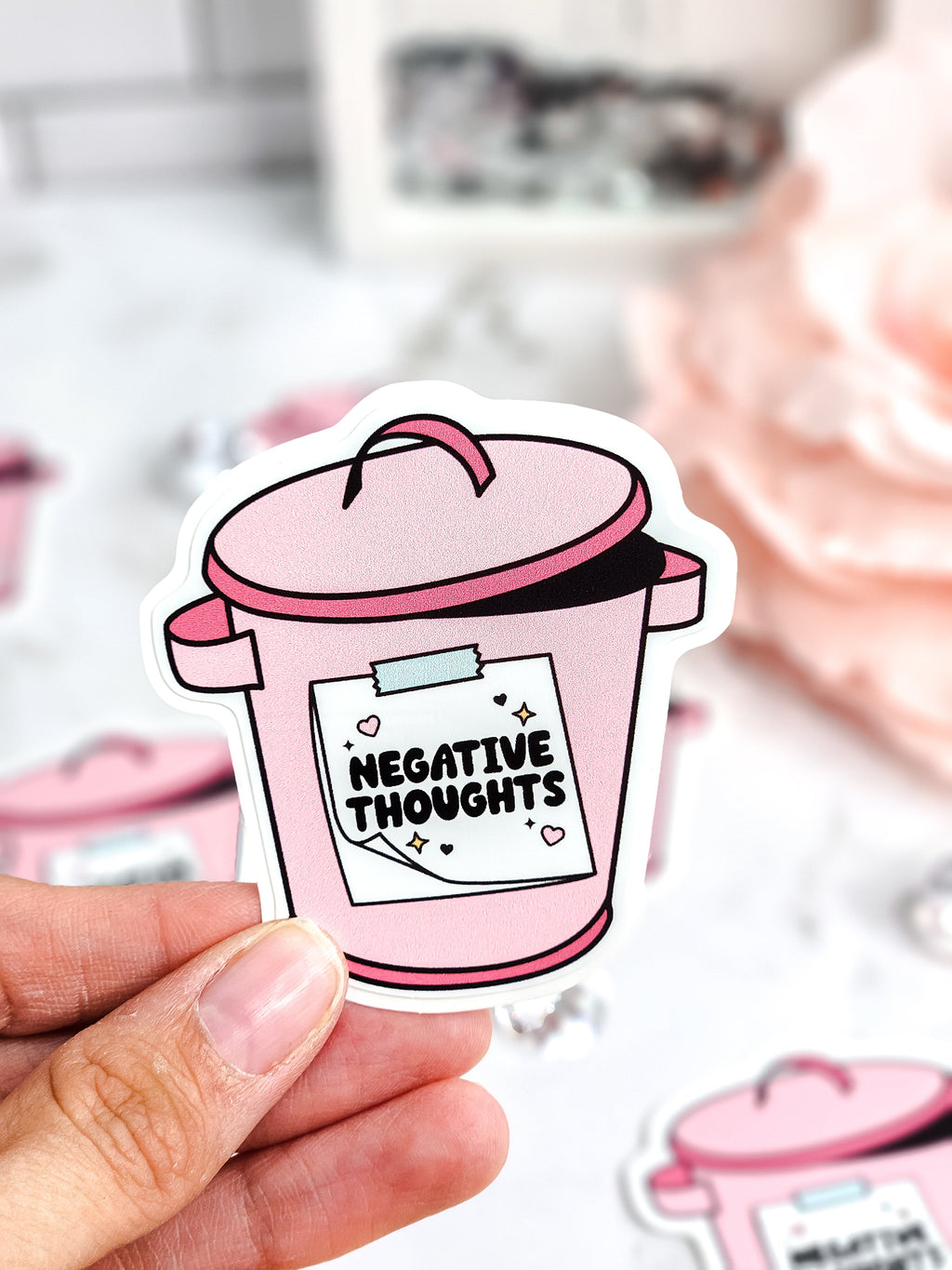 Negative thought trashcan sticker