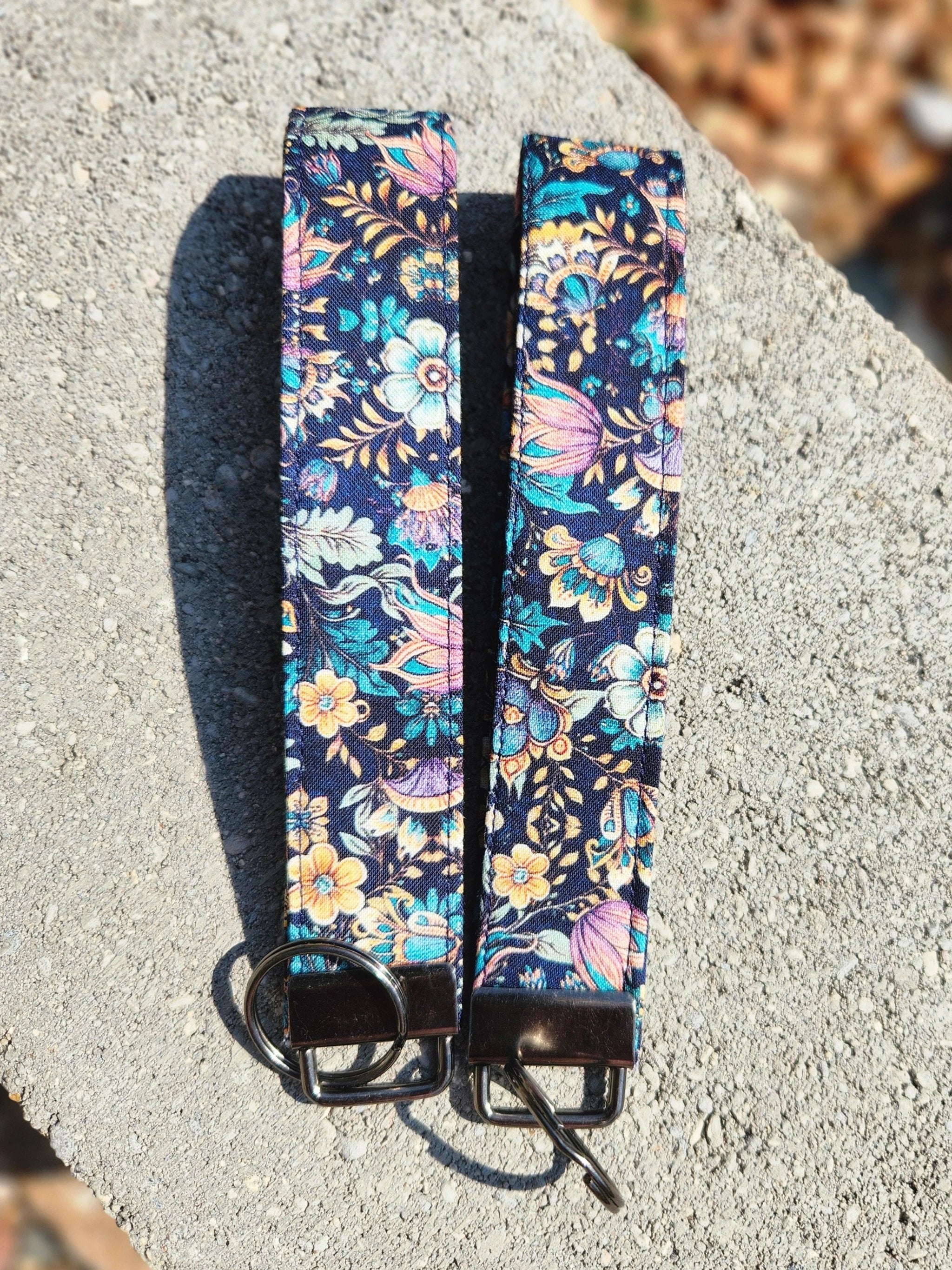 Navy Floral Wristlet Keychain by Hoosier Handkerchief Company