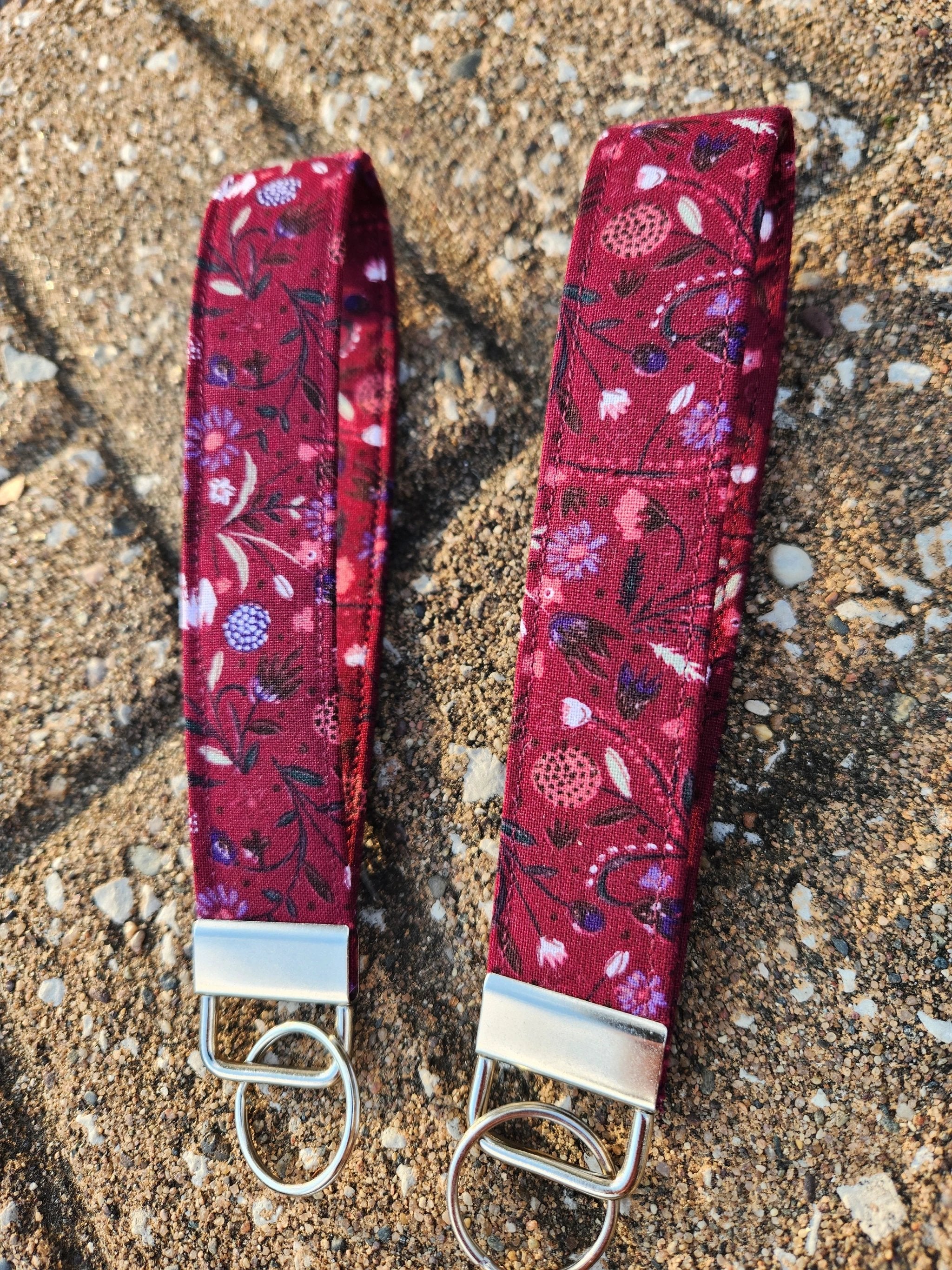 Floral Maroon Keyfob Wristlet Keychain by Hoosier Handkerchief Company