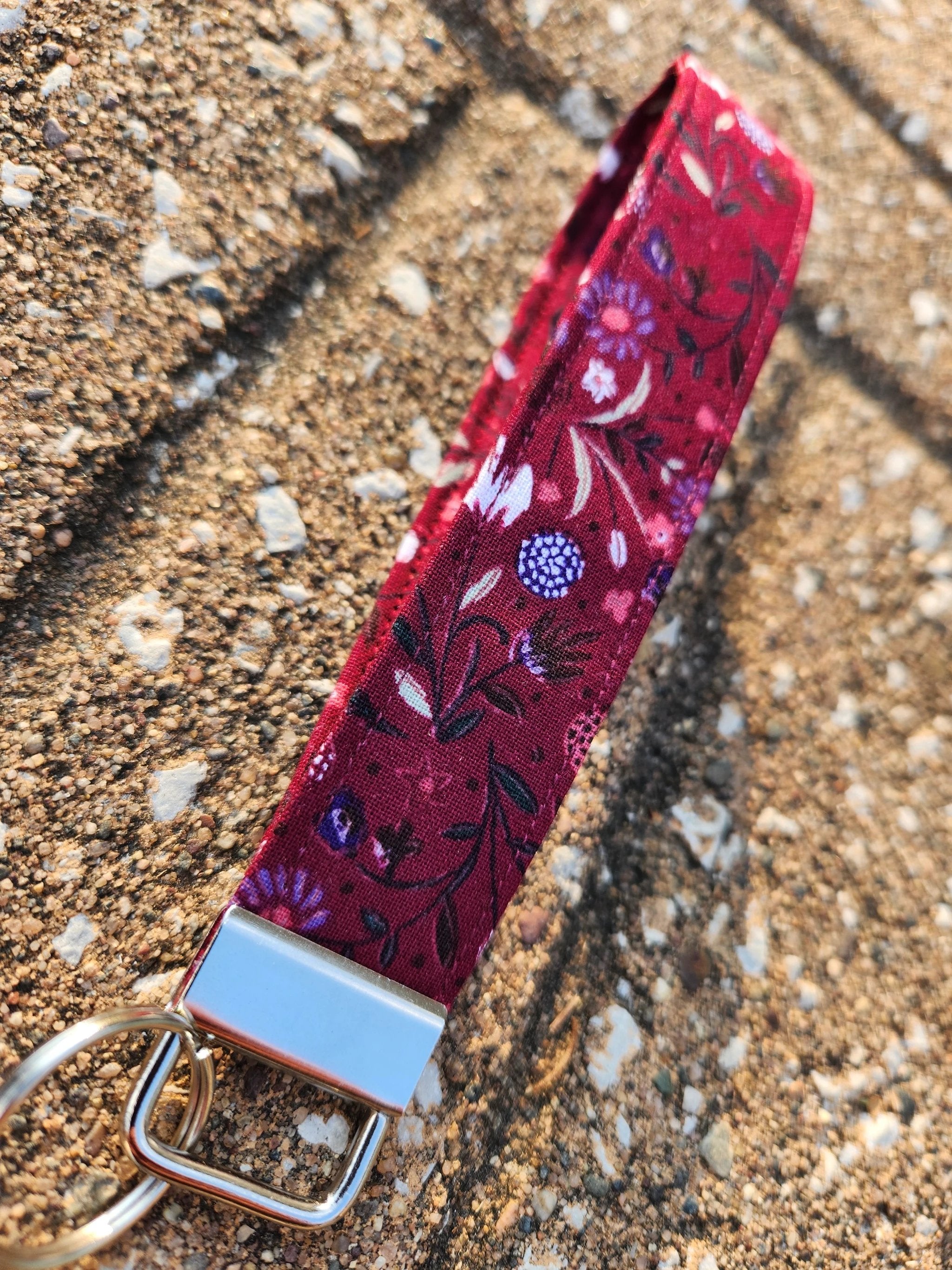 Floral Maroon Keyfob Wristlet Keychain by Hoosier Handkerchief Company