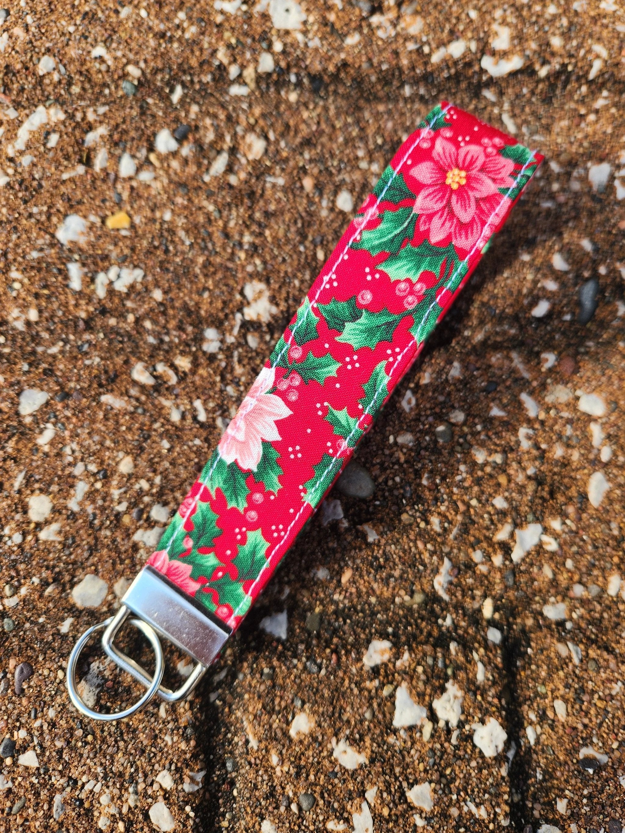 Christmas Poinsettia Keyfob Wristlet by Hoosier Handkerchief Company