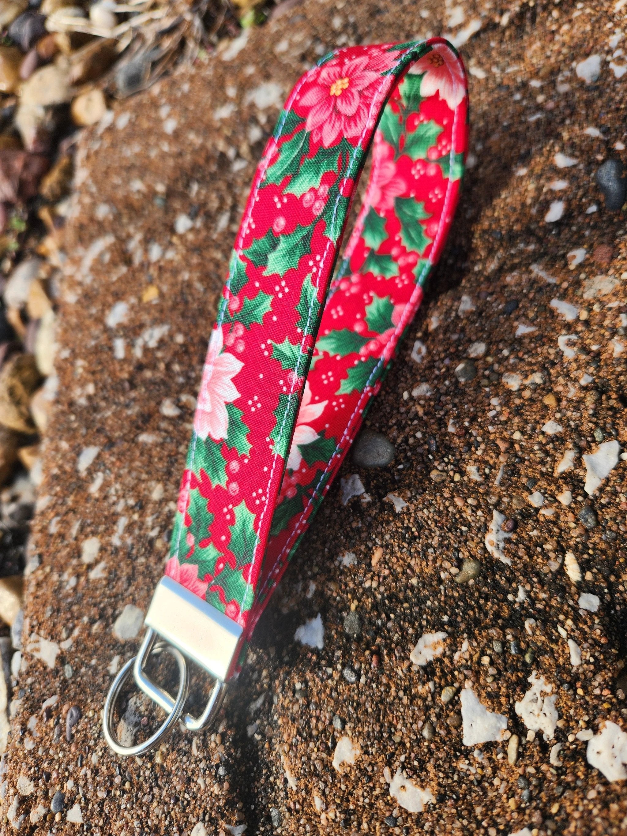 Christmas Poinsettia Keyfob Wristlet by Hoosier Handkerchief Company