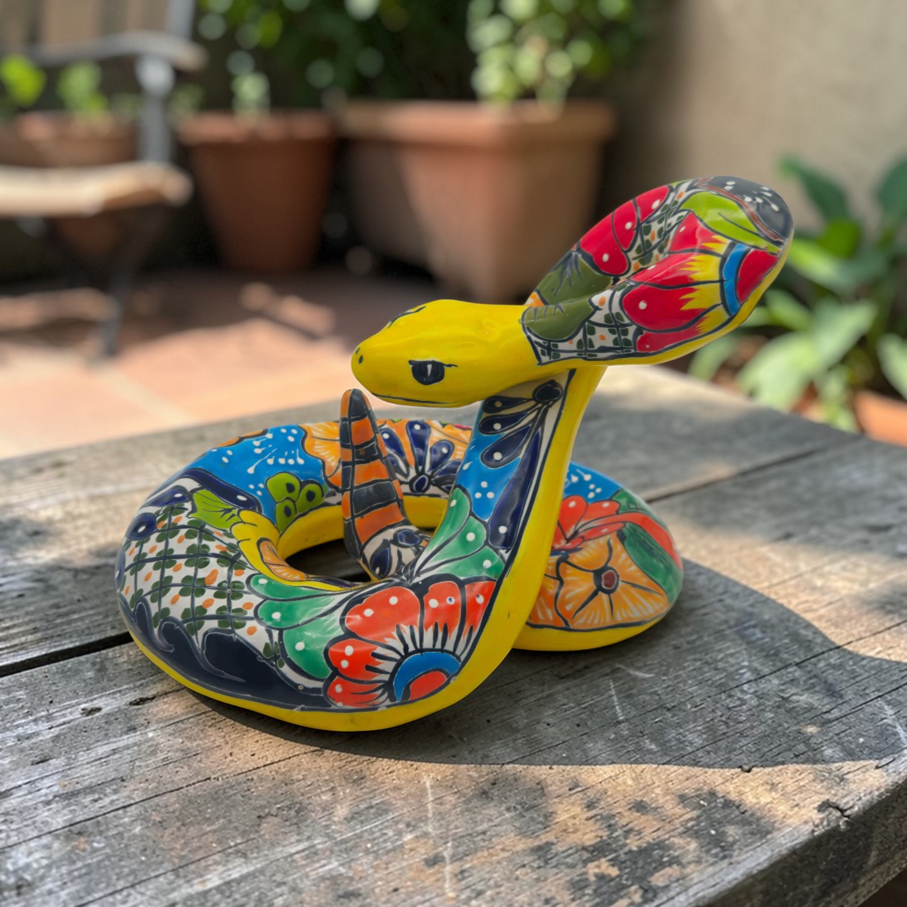 Colorful Talavera Snake Sculpture | Handmade Ceramic Art