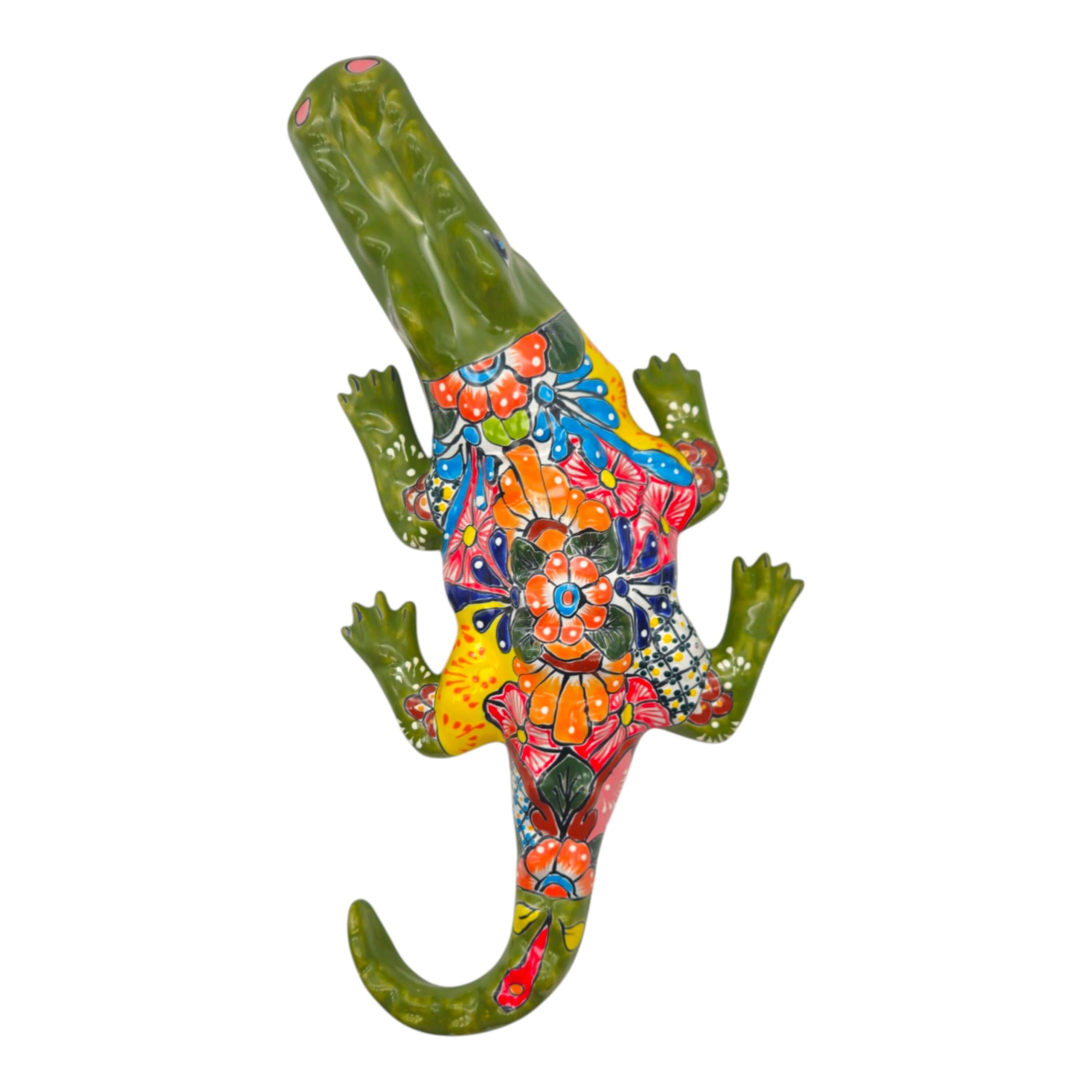 Vibrant Talavera Alligator | Large Mexican Handmade Ceramic Reptile Art