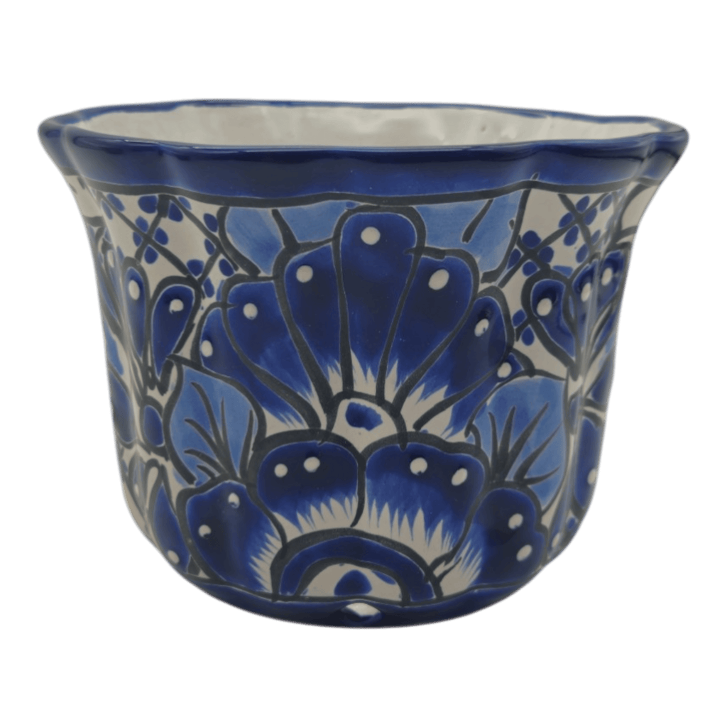 Talavera Flower Pot | Handcrafted Blue & White Mexican Ceramic
