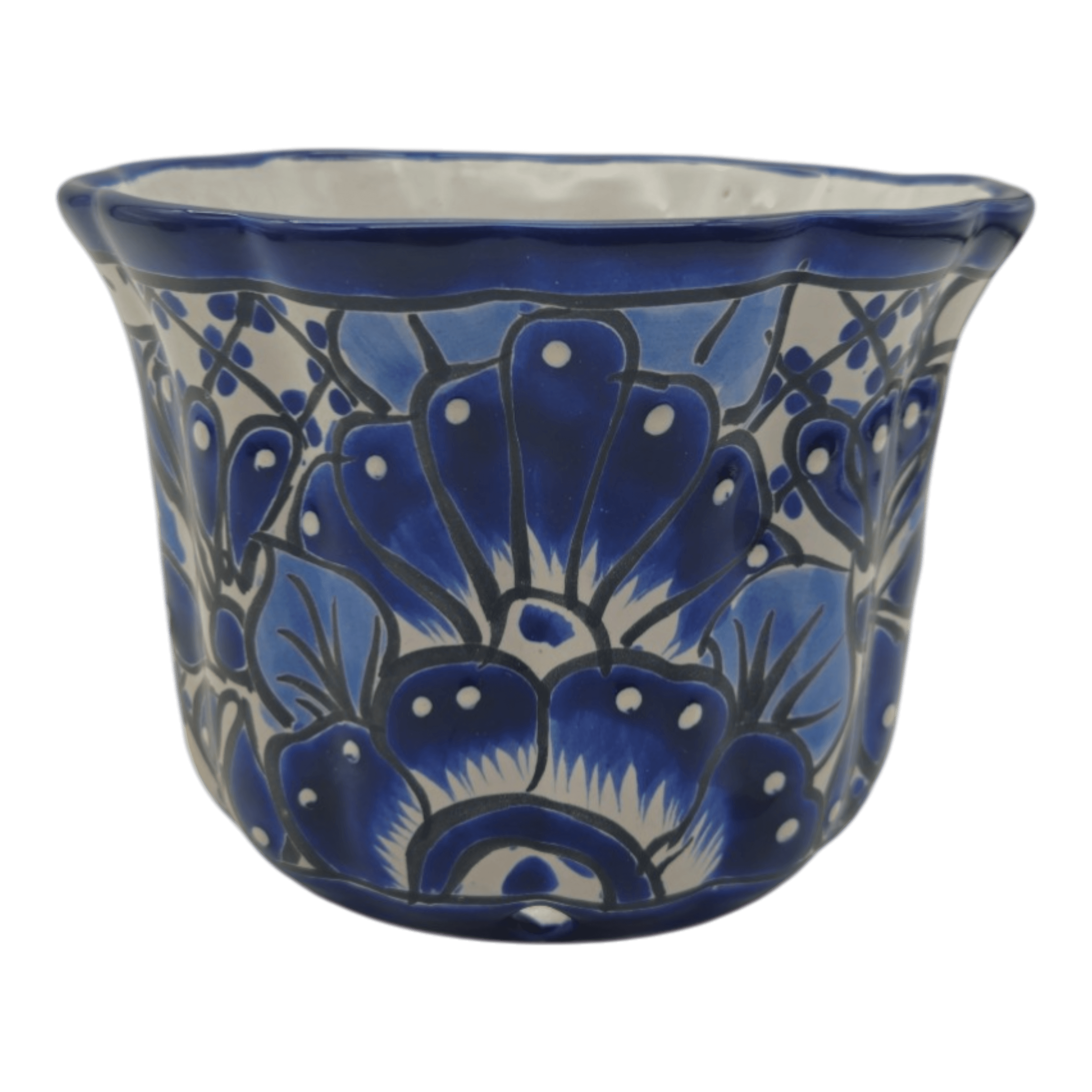 Talavera Flower Pot | Handcrafted Blue & White Mexican Ceramic