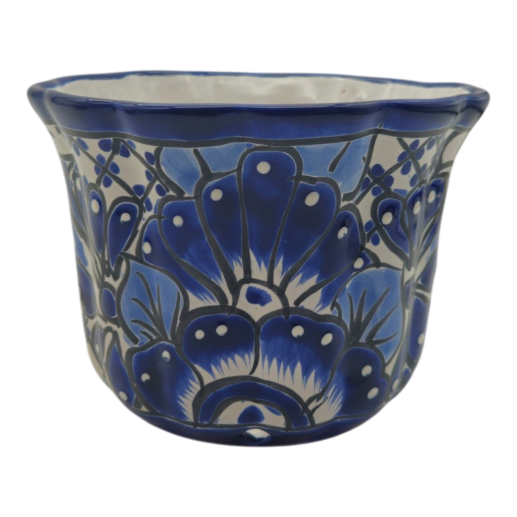 Talavera Flower Pot | Handcrafted Blue & White Mexican Ceramic