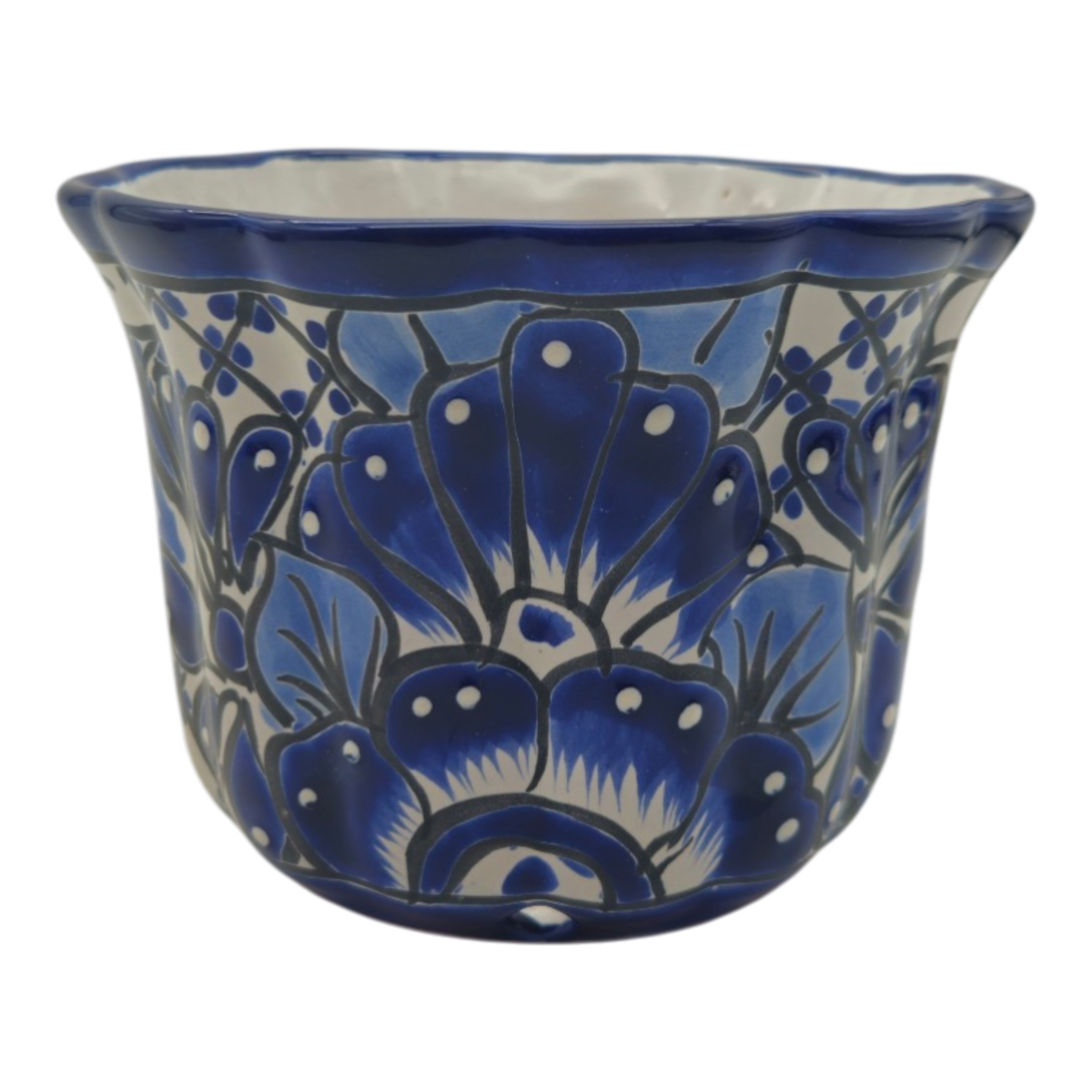Talavera Flower Pot | Handcrafted Blue & White Mexican Ceramic