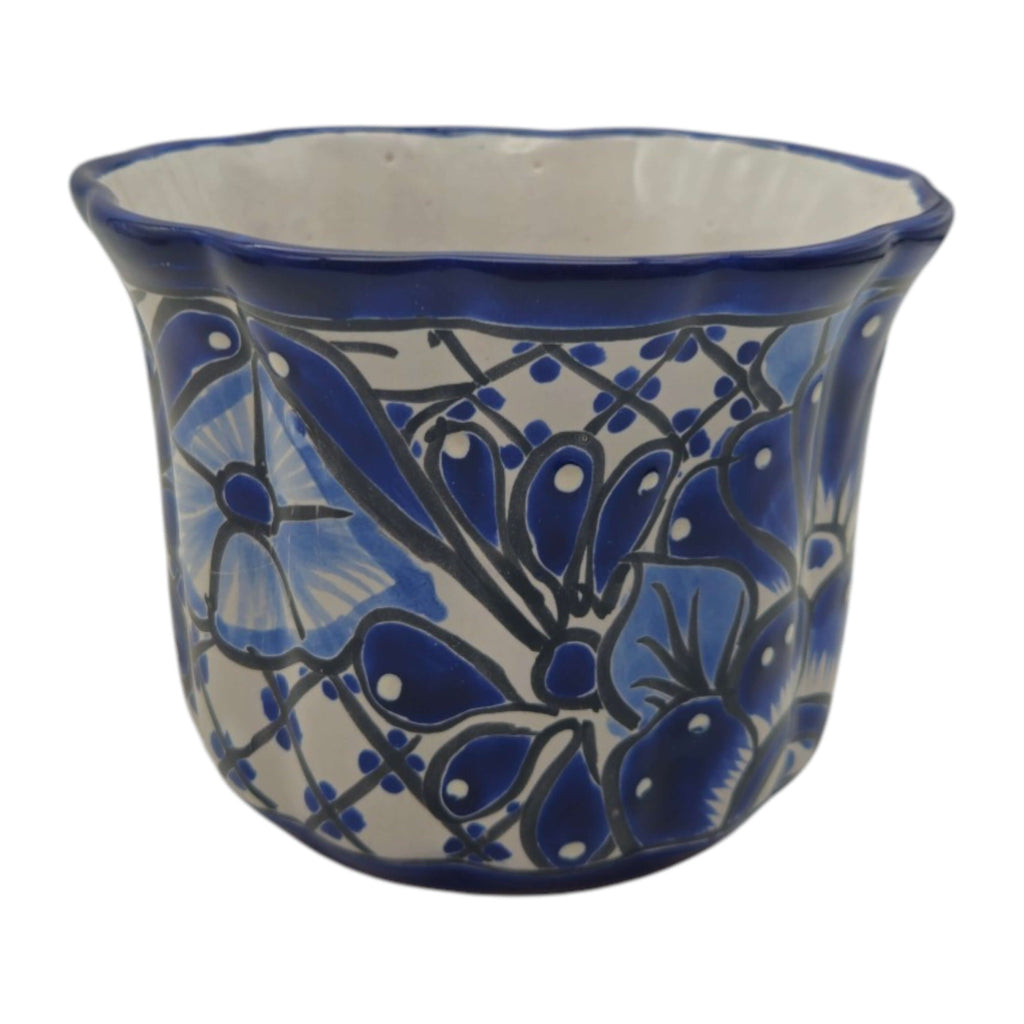 Talavera Flower Pot | Handcrafted Blue & White Mexican Ceramic