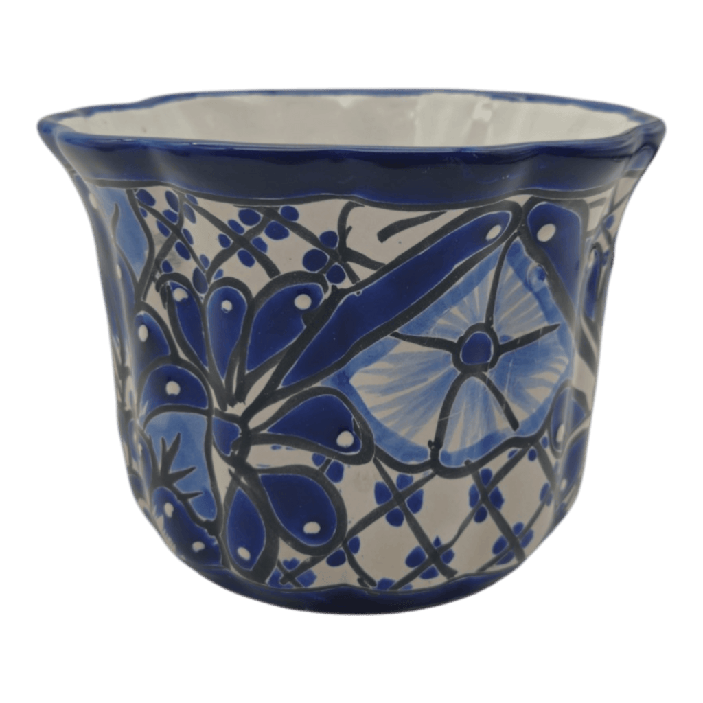 Talavera Flower Pot | Handcrafted Blue & White Mexican Ceramic