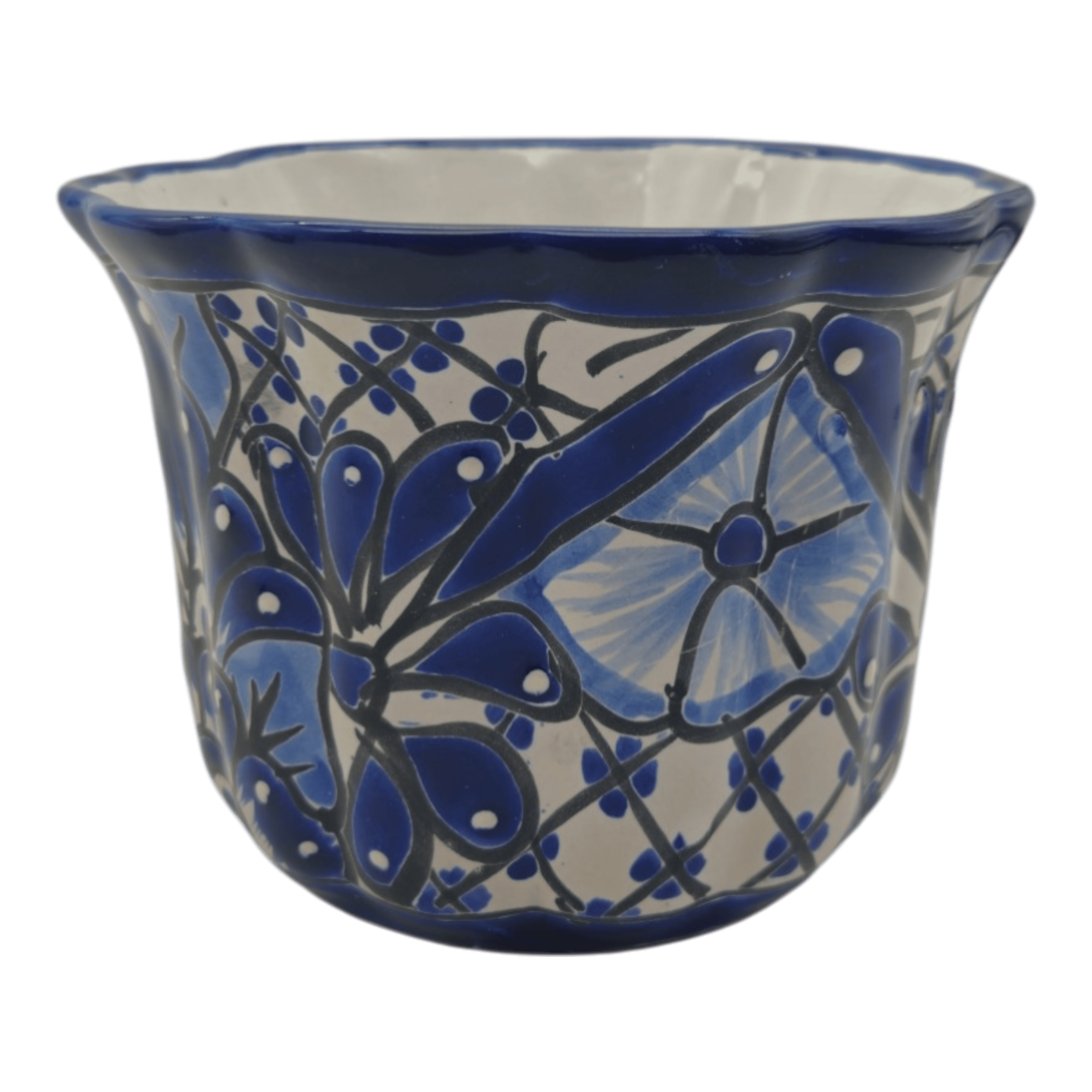 Talavera Flower Pot | Handcrafted Blue & White Mexican Ceramic