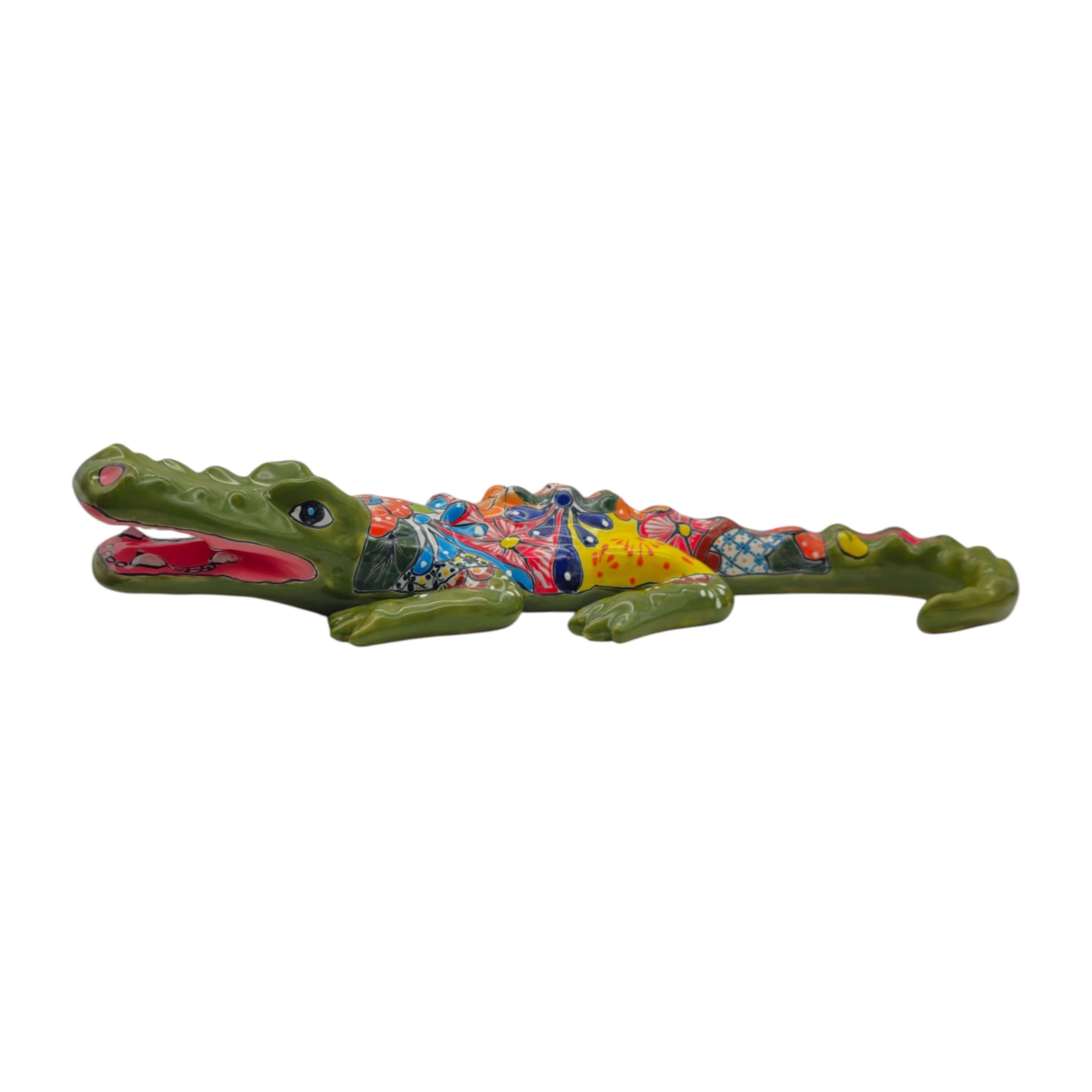 Vibrant Talavera Alligator | Large Mexican Handmade Ceramic Reptile Art