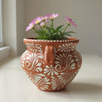 Handcrafted Talavera Flower Pot | Terracotta & White Design