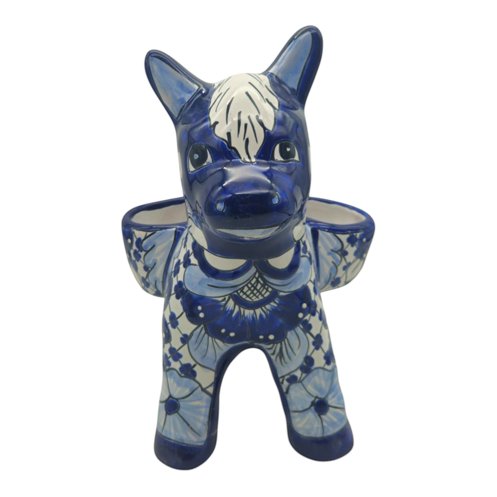 Blue & White Talavera Burro Planter | Handcrafted Mexican Donkey