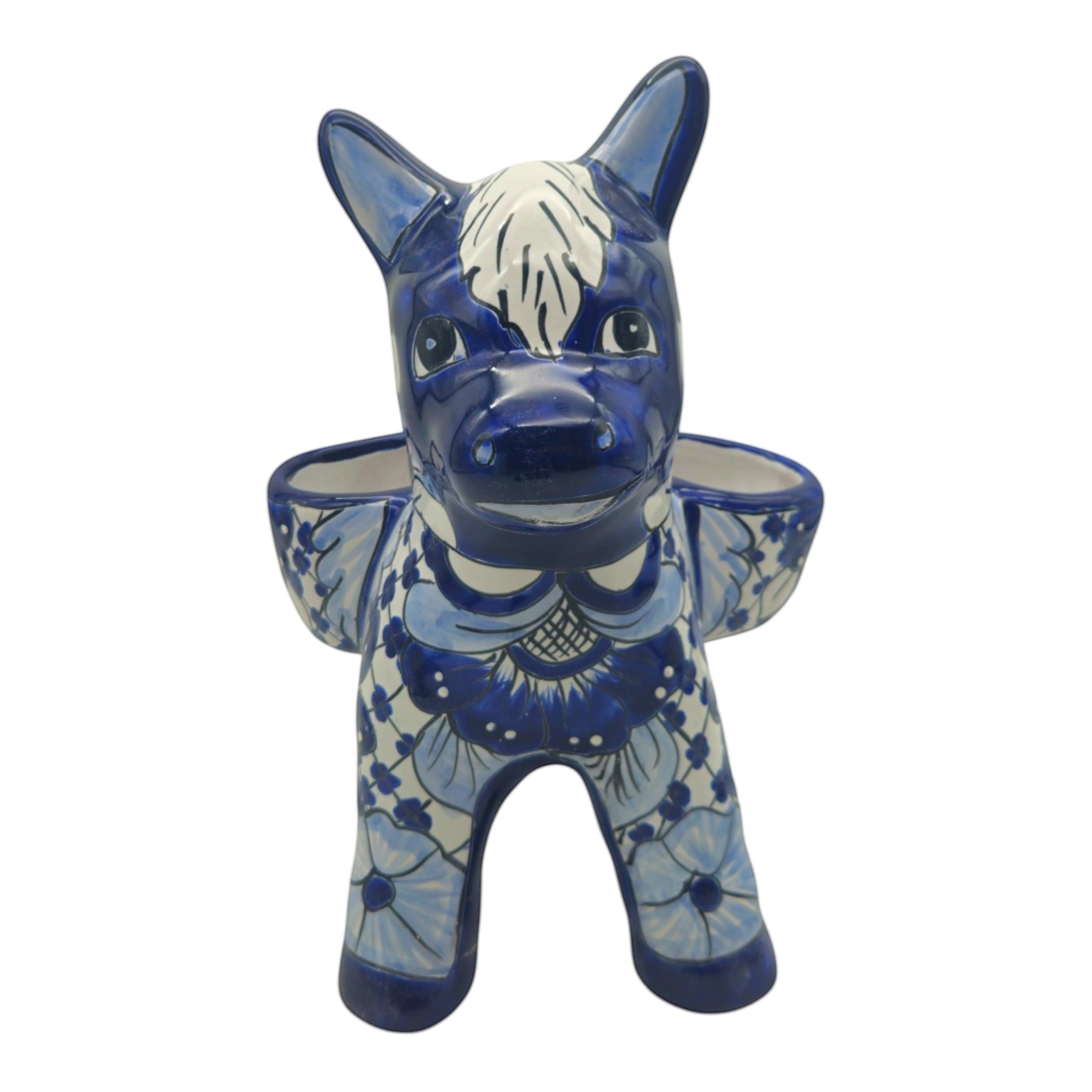 Blue & White Talavera Burro Planter | Handcrafted Mexican Donkey