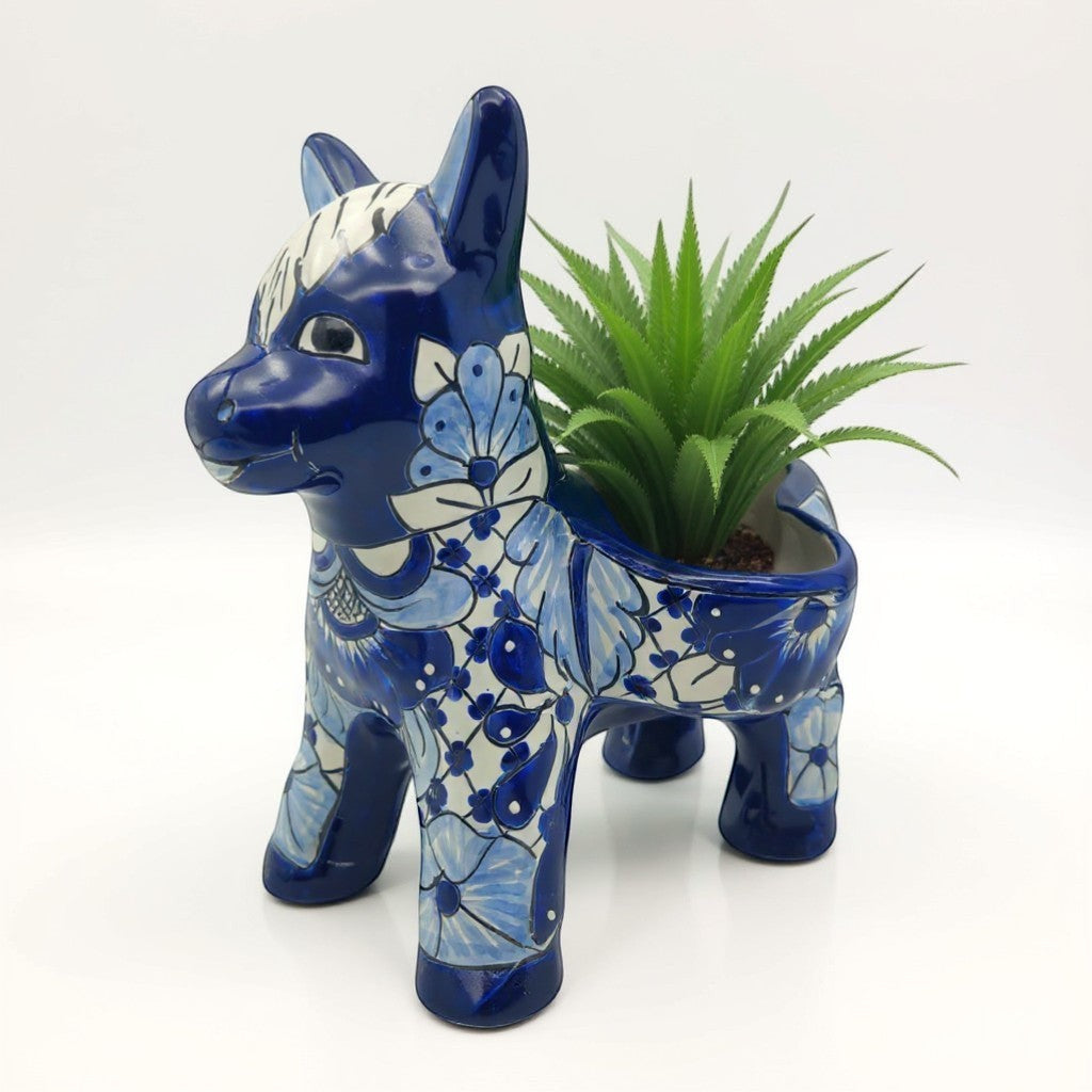 Blue & White Talavera Burro Planter | Handcrafted Mexican Donkey