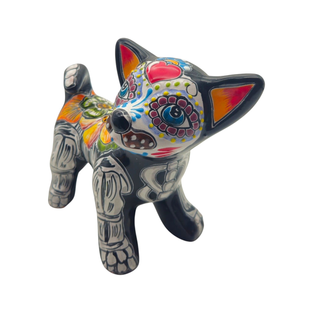 Talavera Chihuahua Figurine | Hand-Painted Day of the Dead Art