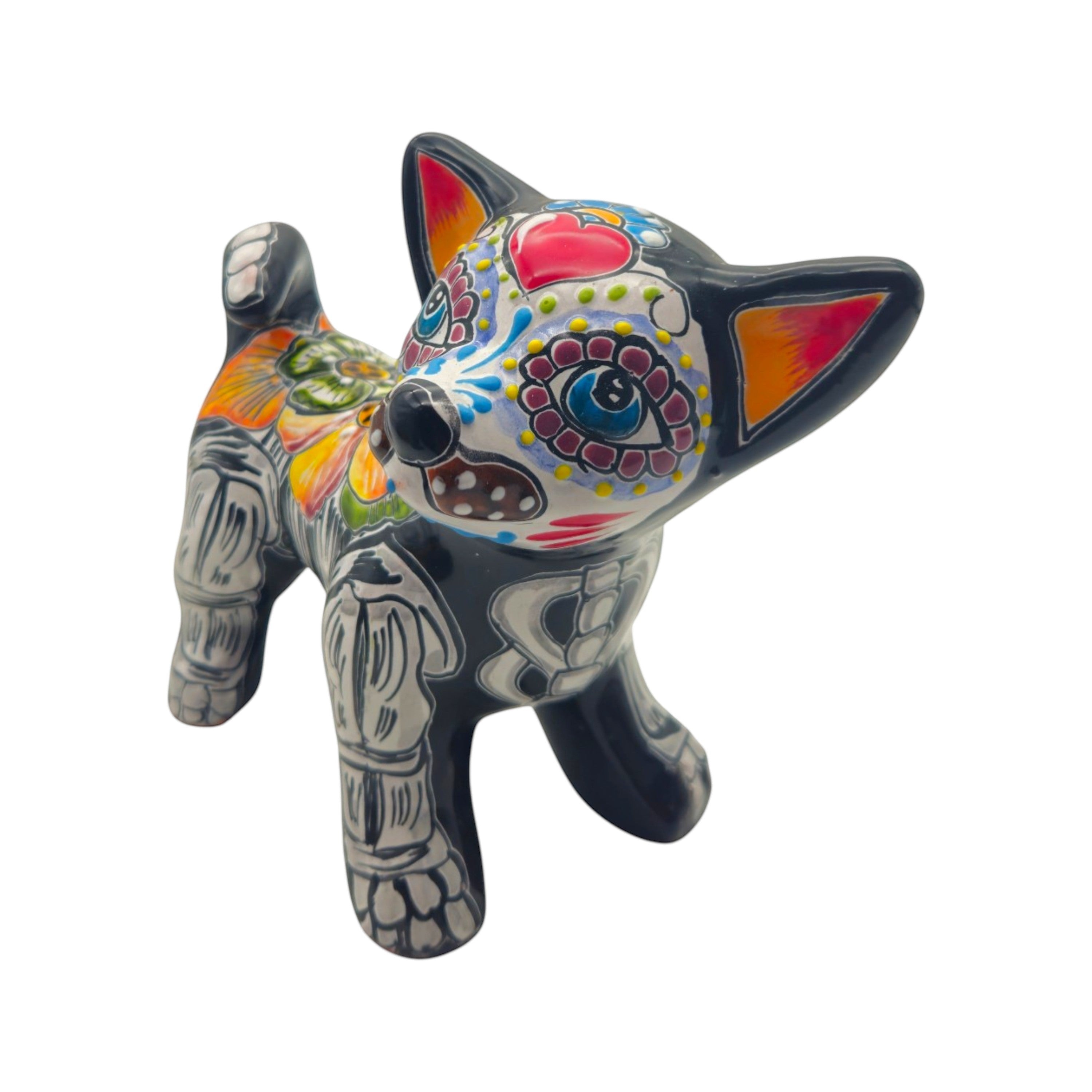 Talavera Chihuahua Figurine | Hand-Painted Day of the Dead Art