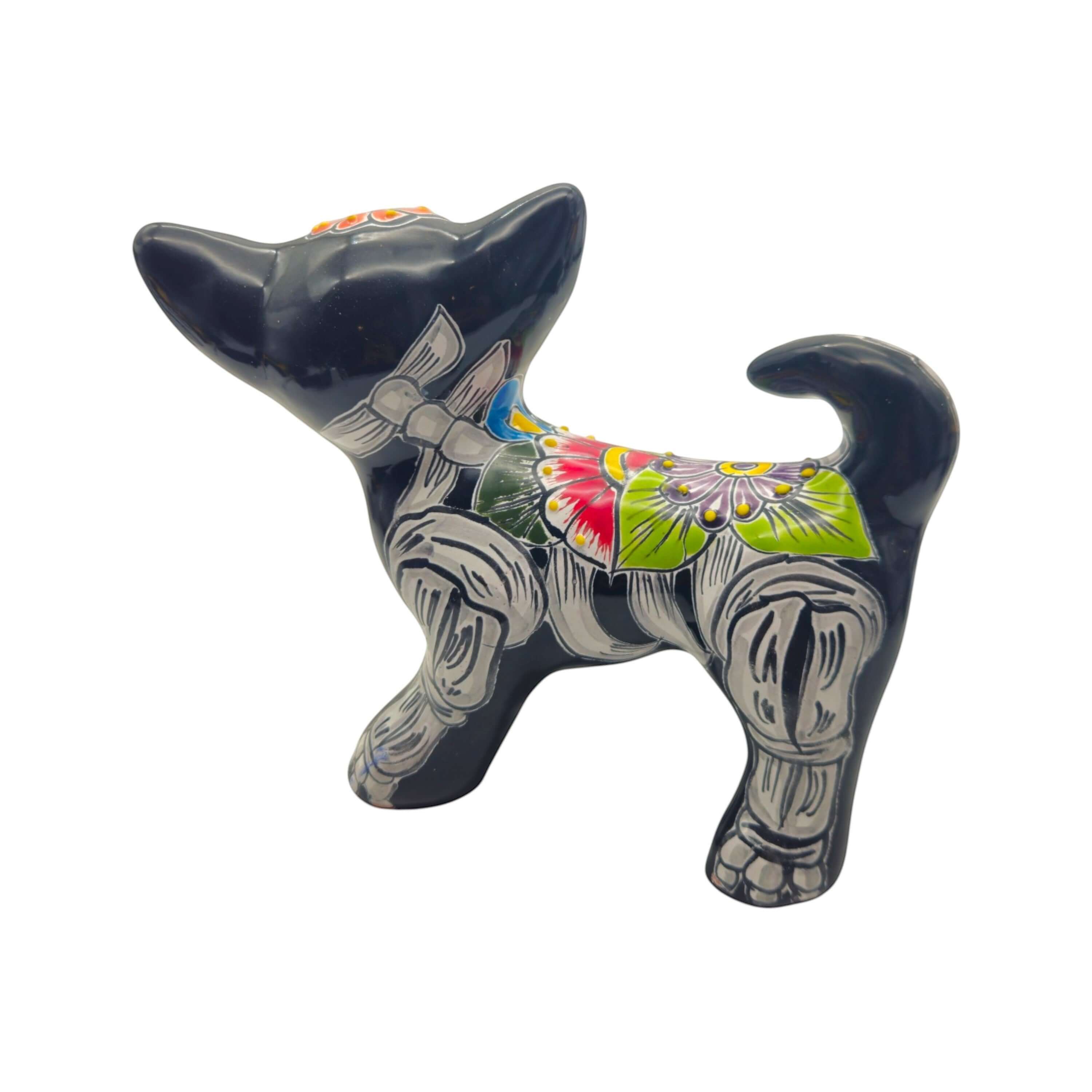 Talavera Chihuahua Figurine | Hand-Painted Day of the Dead Art