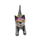 Hand-Painted Talavera Stretching Cat Statue | Day of the Dead Mexican Decor