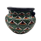 Vibrant Talavera Flower Pot | Green Peacock Design