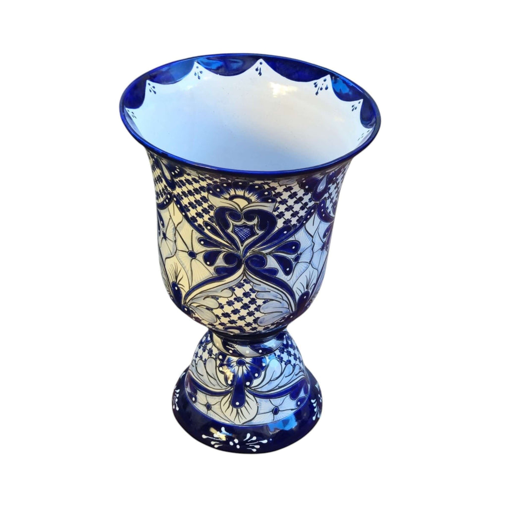 XL Talavera Planter | Hand-Painted Blue Pedestal Flower Pot