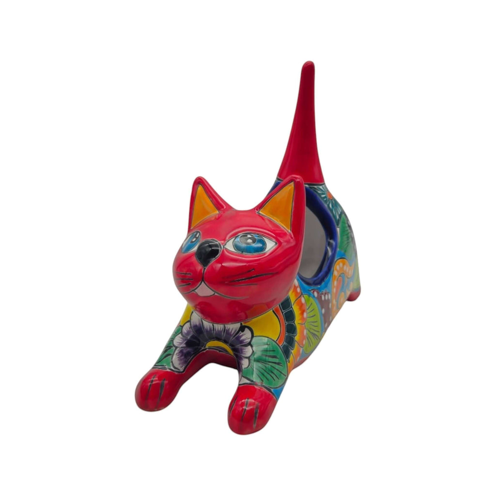 Talavera Cat Planter | Colorful Handcrafted Stretching Animal Pot