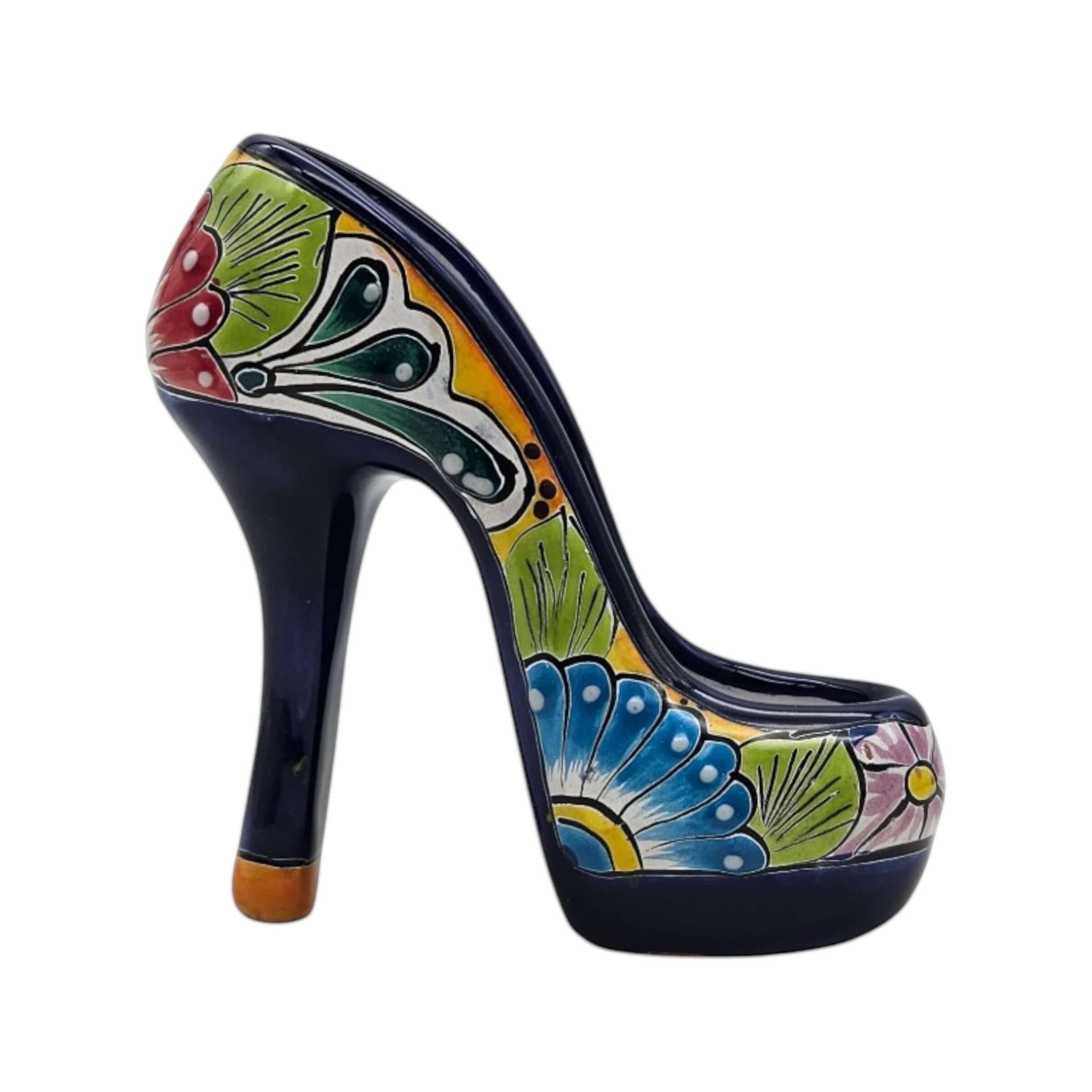 Talavera High Heel Statue | Colorful Handmade Mexican Decor
