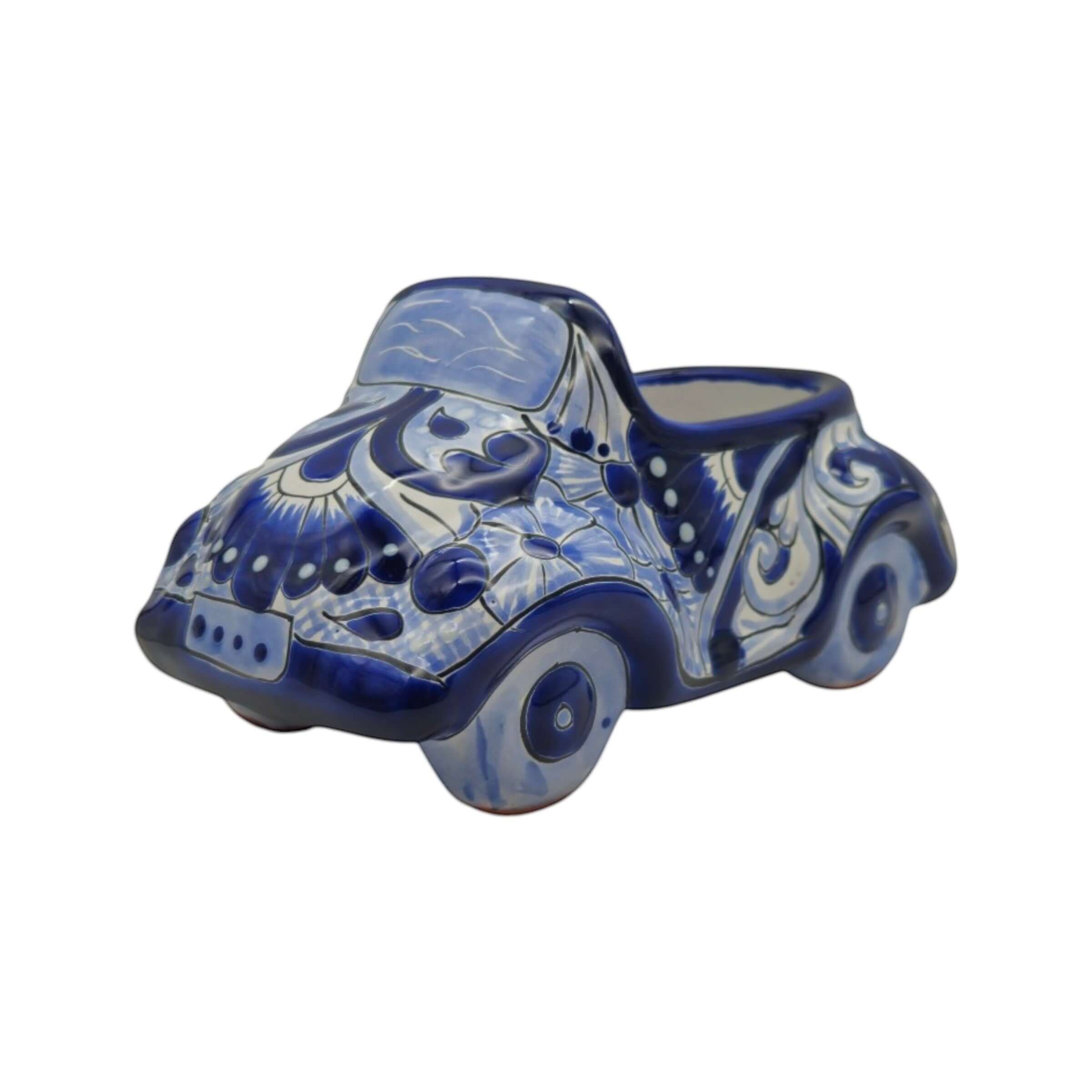 Talavera Car Planter | Small Blue & White Handmade Ceramic Pot
