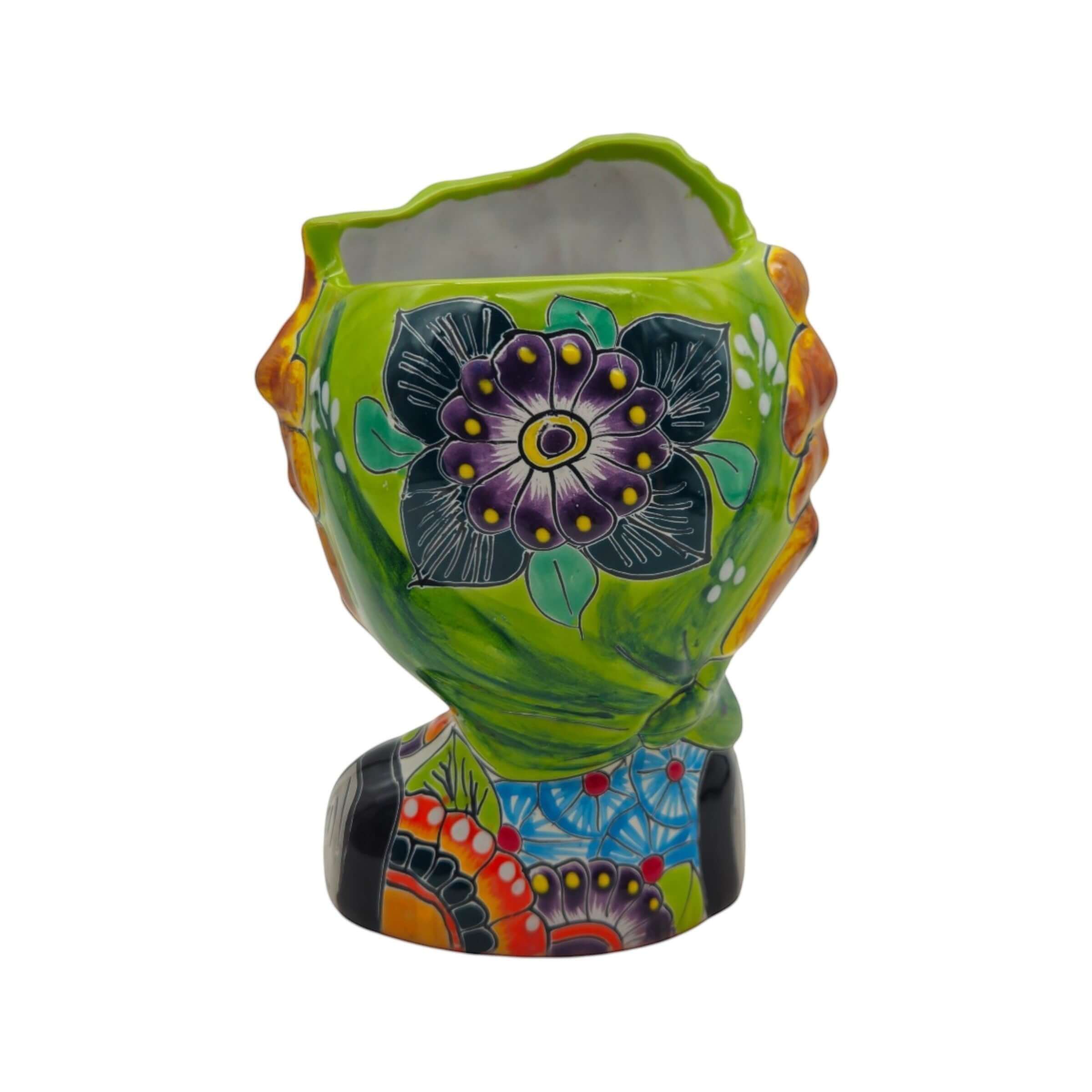 Colorful Talavera Lady Skull Planter | Day of the Dead Decor
