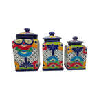 Blue Rim Talavera Canister Set | Multicolor Mexican Pottery Jars