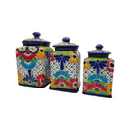 Blue Rim Talavera Canister Set | Multicolor Mexican Pottery Jars