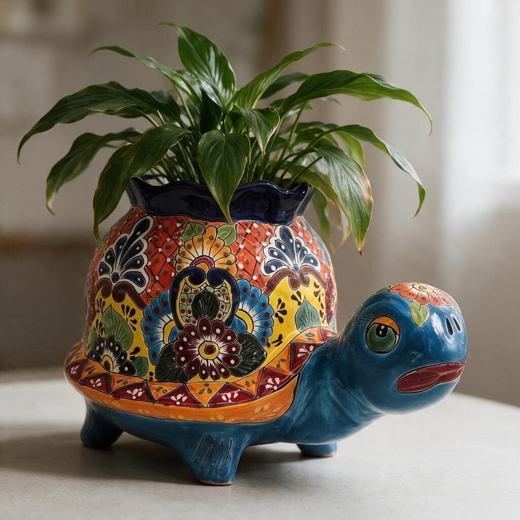 Vibrant Talavera Turtle Planter | Colorful Hand-Painted Mexican Pottery (Medium)