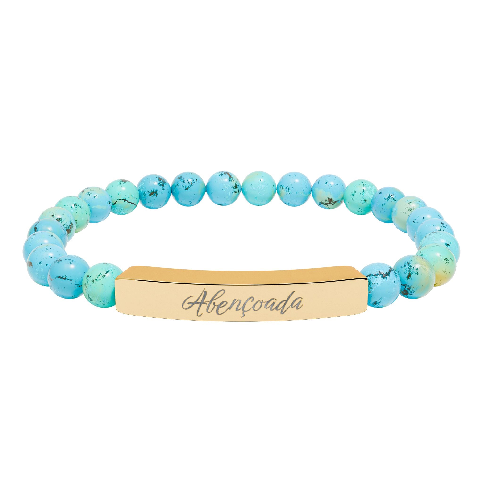 Abençoada Portuguese Blessed Engraved Natural Stone Bead Bracelet, Bar Stretch Bracelet