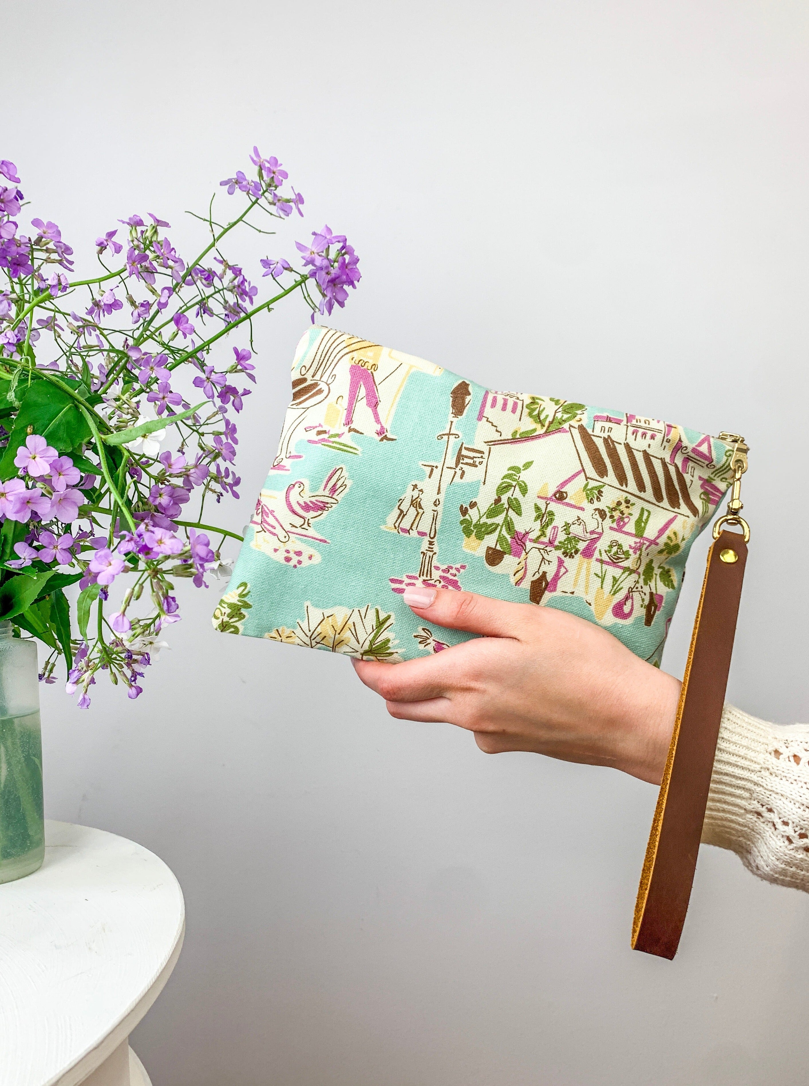 Summertime in Paris Wristlet Aqua