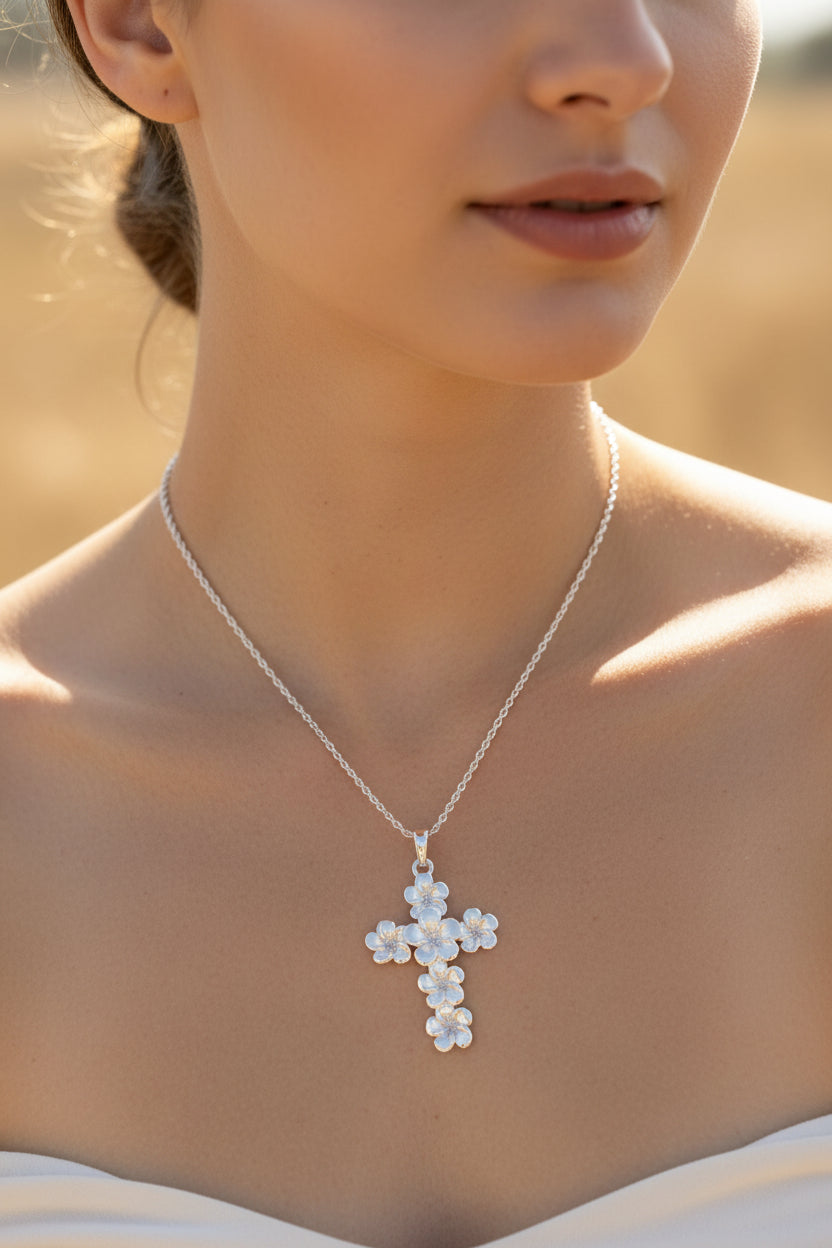 Plumeria Blossom Cross Necklace