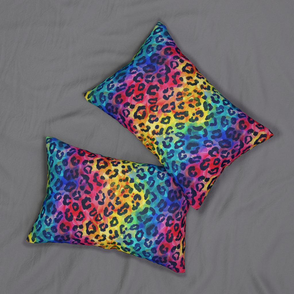 Bespattered Facade Rainbow Watercolor Leopard Lumbar Throw Pillow