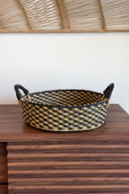 Handled Tray - Natural and Black Checkered