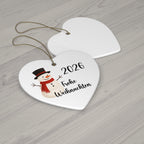 2026 Frohe Weihnachten German Snowman Ceramic Ornament in circle, star, heart, or snowflake