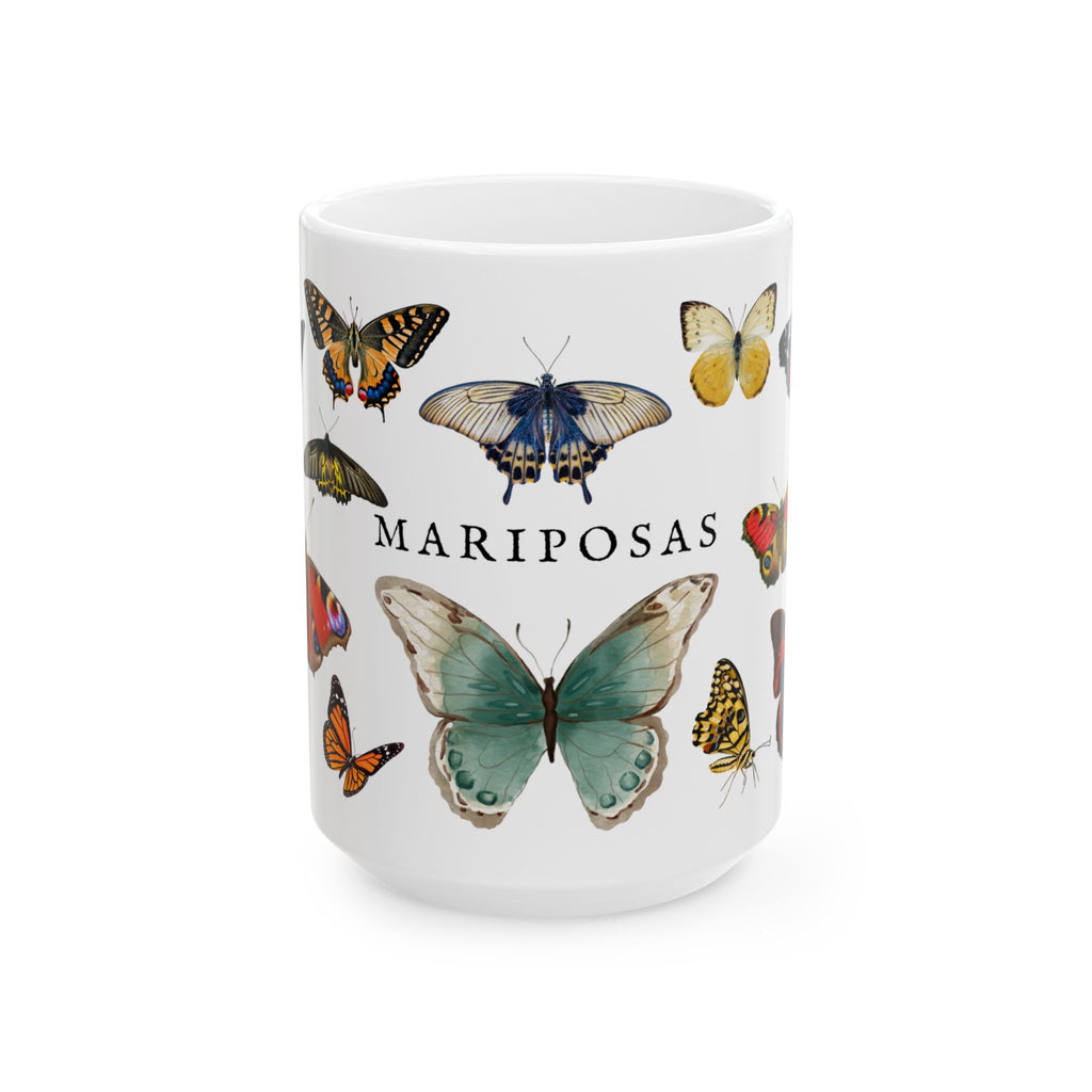Mariposas Butterfly Ceramic Mug, Vintage style spanish 11oz & 15oz Coffee Cup