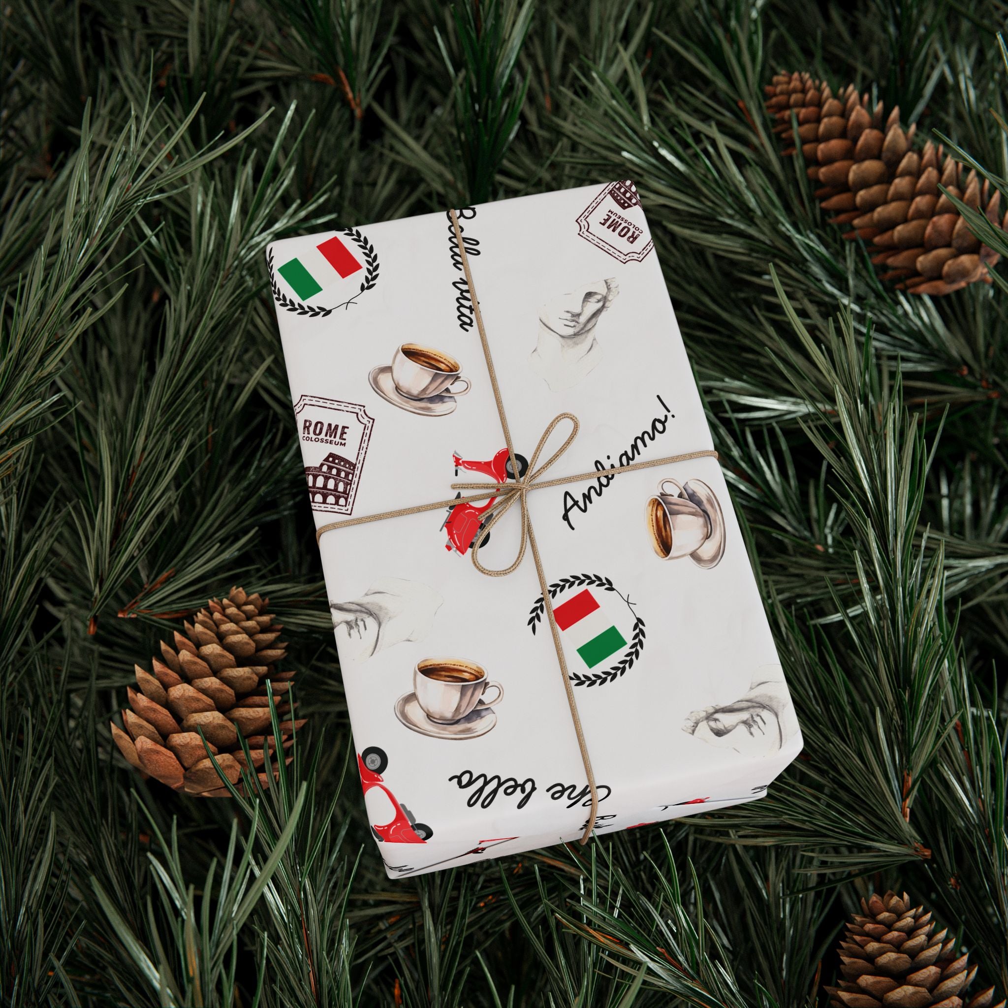 Italian Themed Wrapping Paper, Festive Gift Wrap for Holidays, Christmas, Birthdays, Che Bella Design, Fun Gift Packaging for Italy lovers